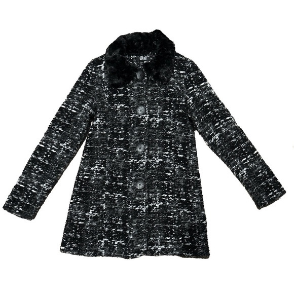 maria sole Jackets & Blazers - 2/$30 Maria Sole Wool Blend Faux Fur Collar Black and White Button Up Coat